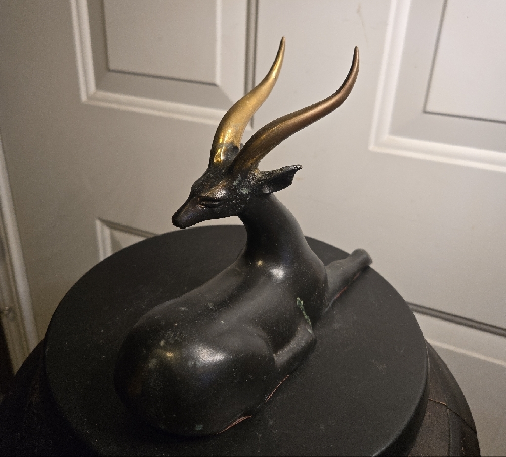 Loet Vanderveen Style Antelope Bronze, Black, and Brass Sculpture Figurine - Picture 3 of 10